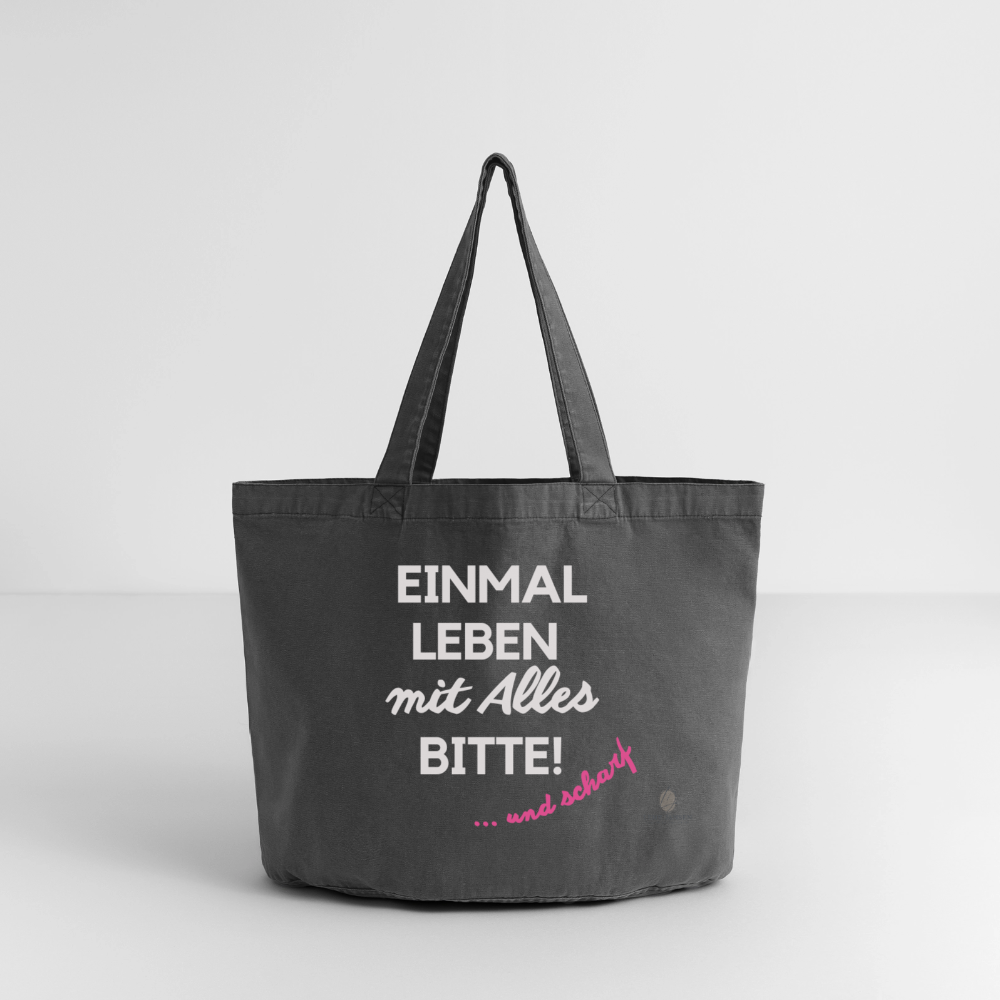 Vintage-washed Shopper I Einmal Leben mit ALLES - vintage black