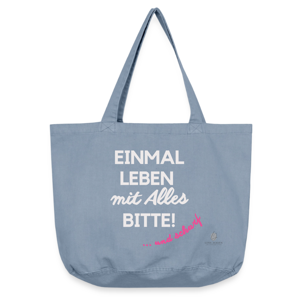 Vintage-washed Shopper I Einmal Leben mit ALLES - vintage light blue