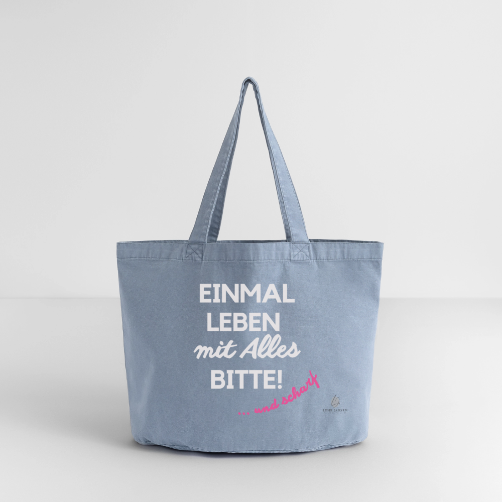 Vintage-washed Shopper I Einmal Leben mit ALLES - vintage light blue