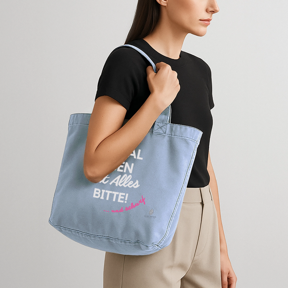 Vintage-washed Shopper I Einmal Leben mit ALLES - vintage light blue